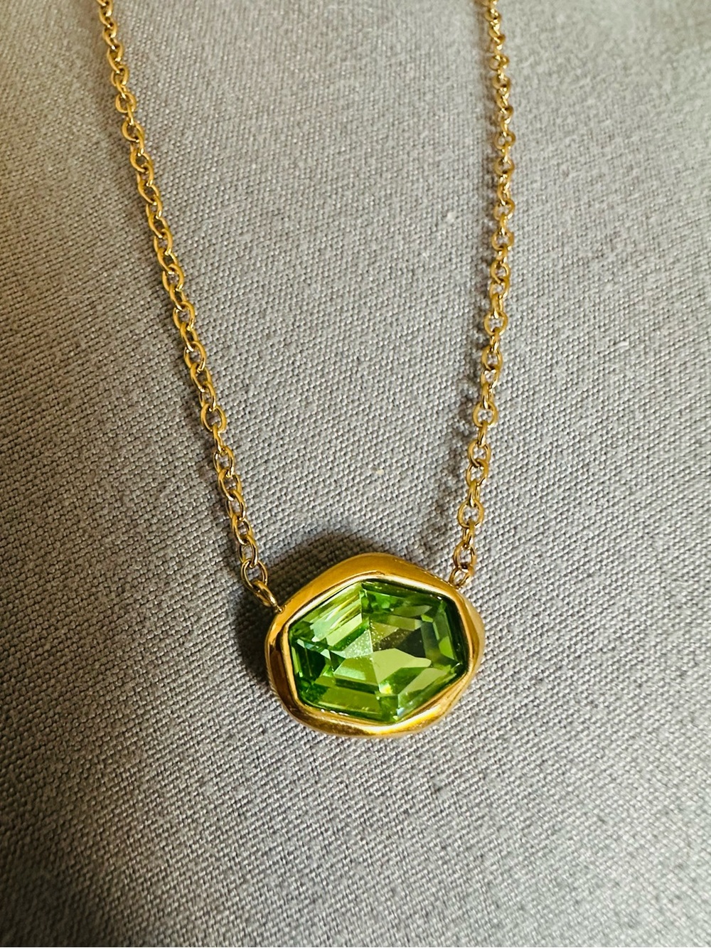 Peridot Colored Bezel-Set Stone Necklace